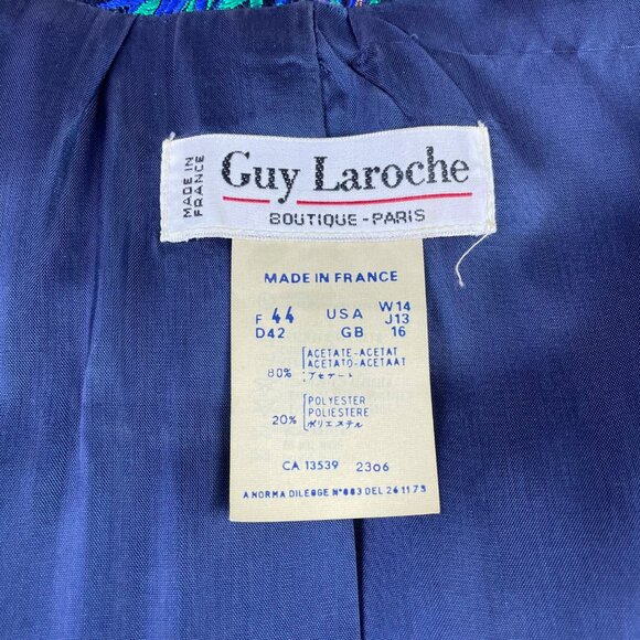 Vintage Guy Laroche Turquoise Satin Skirt & Jacket Set With Floral Print  Sz W14 - Picture 11 of 13